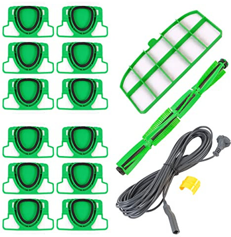 Hochwertiges Zubehörset für Vorwerk Kobold 200-12 Staubbeutel, 1 Motorfilter, 1 Rundbürste (Ersatzwalze) und 1 Kabel - Mehrlagige Staubbeutel, Filter mit hohem Wirkungsgrad