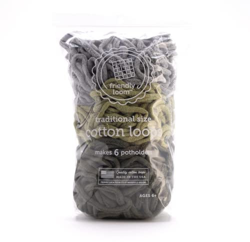 Lotta Loops by Friendly Loom - Hiking Pack (Traditional Size) Silver, Leaf, Willow Cotton Loops Makes 6 Potholders Approx 6 x 6by Harrisville Designs Made in The USA