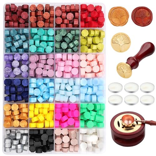 Yuccer Siegelwachs Set Siegelwachsperlen Stempel Wachssiegel Stempel Seal Wax kit für Stempel Umschlägen Hochzeit Einladungskarte Grußkarte Geschenk