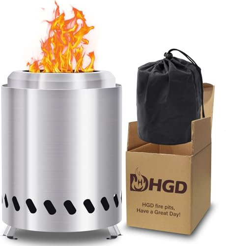 HGD Kleine Tisch-Feuerstelle, rauchfreie Tisch-Feuerstelle, tragbarer Mini-Herd mit Tragetasche für Camping, Hinterhof, Terrasse, Garten, Picknick, angetrieben durch Pellets oder Holz, Edelstahl,
