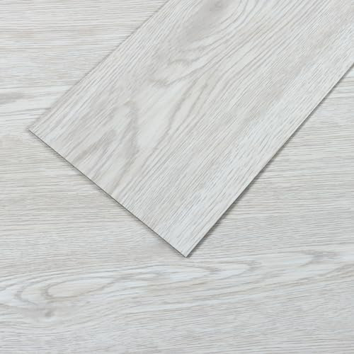 VEELIKE Spesso Pavimento PVC Adesivo Effetto Legno Bianco Grigio 1.8mm 90cm x 15cm 16 Pezzi Pavimento in PVC Effetto Legno Grigia Chiaro Piastrelle Adesive Pavimento Bagno Mattonelle Adesive Cucina