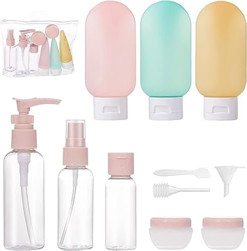 11 PIÈCES Bouteilles de voyage Ensemble de bouteilles en plastique de recharge portables, avec vaporisateurs, récipients cosmétiques liquides bouteilles de pompage et pots de crème.and look beautiful