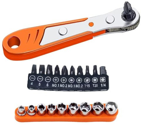 ieron Paquete de 3 mini llaves de trinquete, destornillador magnético Phillips de 36 dientes en ángulo recto para espacios incómodos, con destornillador reversible de 1/4 pulgadas de alto par de