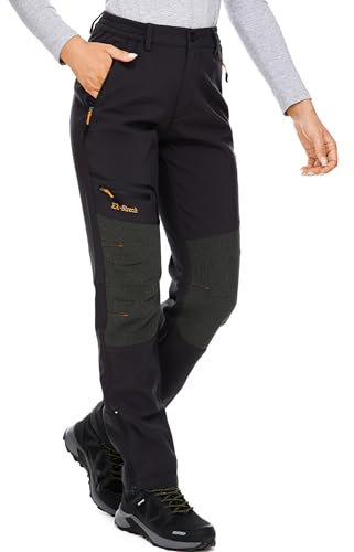 Womens Walking Waterproof Trousers Fleece Lined Thermal Ladies Winter Outdoor Windproof Warm Softshell Hiking Ski Snow Pants #6081-Black-16