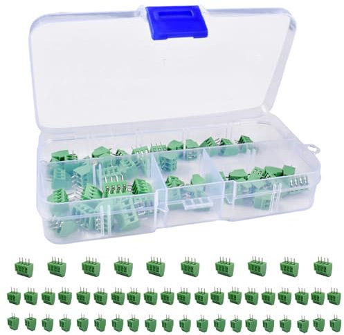 Funmo 50 morsetti a vite PCB 2,54 mm 0,1 Pitch PCB Mount Screw Terminal Block, 2 pin/3 pin/4 pin, per cavi da 26-18AWG