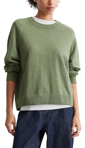 Marc O'Polo Denim Damen Strickpullover mit Rundhalsausschnitt Regular Fit, Grün (Medium Green Melange 01), S