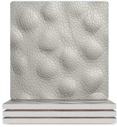 Untersetzer für Getränke, saugfähige Untersetzer, 4er-Set, mit Korkboden, weiße Lederstruktur, Keramik-Tassen-Untersetzer für Tischschutz, für Holztisch, Bar, Urlaub, Party