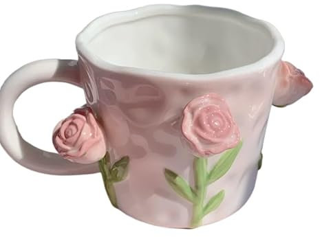 ouynngjing Tulip Girl - Taza de cerámica flotante tridimensional pintada a mano con forma de corazón (rosa en relieve, 350))
