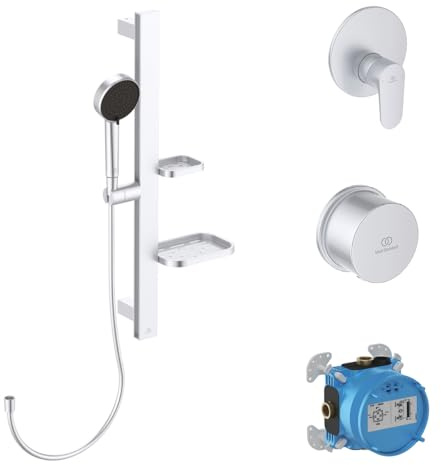 Ideal Standard BE127SI Alu+ Armaturen-Paket Komplett-Set Duschset, Brausestange Duscharmatur Handbrause Duschbrause, Wassersparend, Silver