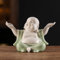 Houlu Kleine grüne lachende Buddha-Statue für Heimdekoration, Keramik, Happy Buddha-Statue für den Innenbereich, für Glück