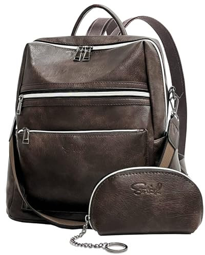 ECOTISH Rucksack Damen Cityrucksack Handtasche 2 in 1 Rucksacktasche Reiserucksack, Teenager Schultertasche Tasche Backpack Women Elegant für Freizeit Reisen Arbeit (Kaffee)