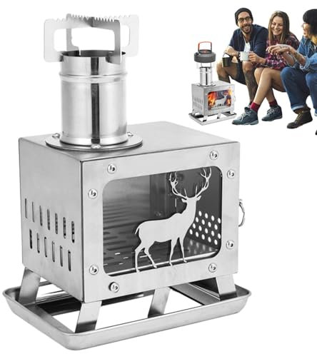 Poêle à bois – Réchaud de randonnée portable avec tuyau de cheminée | Réchaud de tente en acier inoxydable pour camping, pique-nique, barbecue et randonnée | Chauffage et cuisine d'extérieur