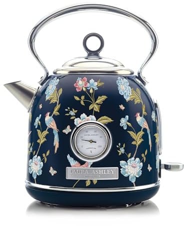 VQ Laura Ashley Bollitore Elettrico 1,7 Litri con Stampa Elveden Blu Marino Bollitore Vintage con Ebollizione Rapida da 2,2 KW, Protezione Contro il Surriscaldamento e Indicatore di Temperatura