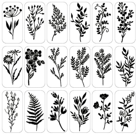 WeddHuis 18 Pièces Modèles de Fleurs Sauvages Réutilisables pour Peinture, Modèles de Peinture DIY pour Scrapbooking, Sol en Bois, Mur, Carrelage (15 * 7,5 cm)