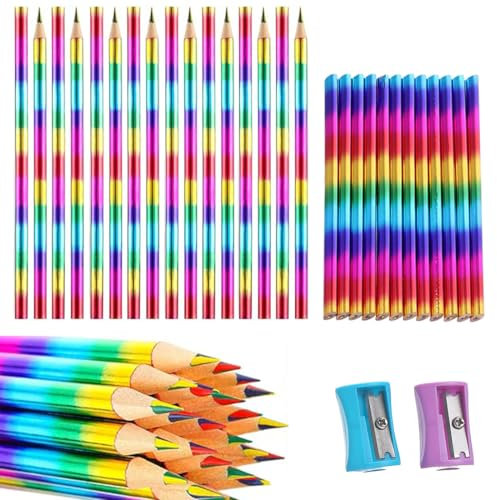 VONJUMA 30 Pcs Matite Arcobaleno 4 In 1 Per Bambini - Matite Colorate Per Schizzi, Disegnare, Colorare - Compleanno Ragazze E Ragazzi