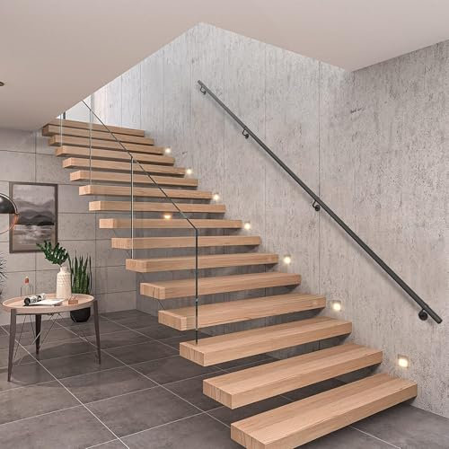 Corrimano per scale in metallo nero Robusto montaggio a parete Ringhiera in ferro Dalvanizzato Tubo tondo Corrimano, Ringhiera per scale per interni ed esterni Muro di mattoni in cemento di legno Faci