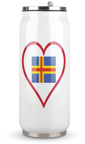 I Love Aland Island Red Heart Stainless Steel Travel Mug Insulated Tumbler Water Bottle Coffee Cup with Lid and Straw 500ml