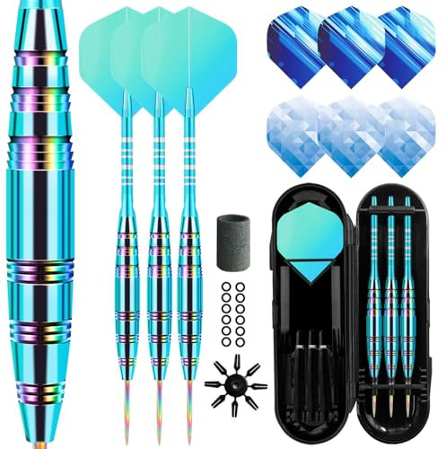 Lavishio Dartpfeile Set 3 Stück Profi Steeldarts 23 Gramm Dart mit Metallspitze Steel Darts Pfeile Set Target Darts Darts Steel Dartpfeil Set 3 Aluminium Schaft Extra 3 Dart-Flüge (blau-grün)