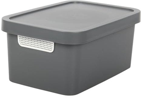 Jolie Max Plastic Storage Box with Lid, Stackable & Space-Saving 7.5L, Solid Matte Colour, Decorative Design, Durable Organizer for Home, Office, Bedroom, Kitchen – 31.5 x 21.5 x 14.5 cm (DARK GREY)