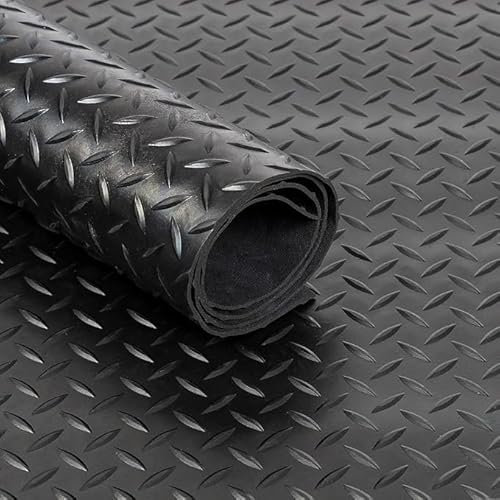 1.5m x 4.5mm Thick Rubber Matting Roll | Heavy Duty Black Rubber Mat Ideal for Garage Flooring, Gym Floor & Van Flooring | Checker Plate Diamond Non Slip Waterproof Rubber Sheet (2.5m x 1.5m)