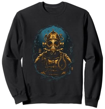 Steampunk Taucher mit Taucheranzug, Zahnrädern und Uhr Uhren Sweatshirt