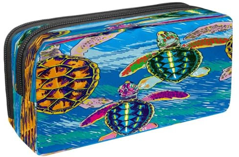 VAPOKF Federmäppchen Stiftetasche Student Schreibwaren Tasche mit Reißverschluss für Jungen Mädchen Schule & Bürobedarf, Vintage Grunge Segeln Abenteuer, Aquarell-Schildkröten kriechen auf dem Meer,