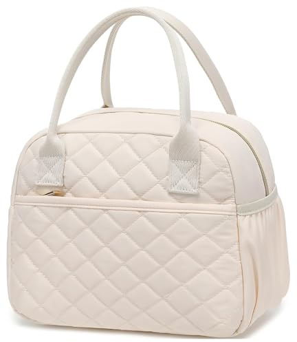 LOIDOU Lunchtasche Damen, isolierte Kühltasche, Beige, Rautensteppung | 9,4 L
