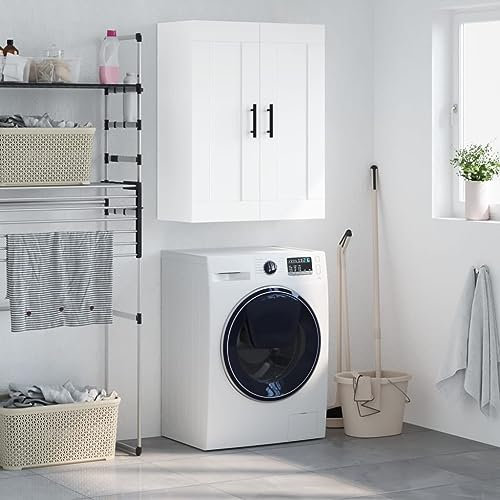 SXJEQOC Wandschrank Weiß 69,5x34x90 cm Holzwerkstoff mit 3 Fächern & 2 Türen - Hängeschrank für Küche Bad Wohnzimmer als Sideboard Highboard oder Apothekerschrank