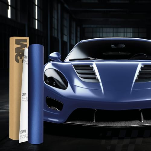 3M 2080 Car Wrapping Folie 30x152cm Selbstklebende Autofolie für Auto Motorrad Boot 3D Lackschutzfolie mit Luftkanälen zum Folieren (M217 Matte Slate Blue Metallic)