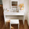 ELEGANT Dressing Table Set with Flip-Up Mirror & Stool, Vanity Makeup Desk with Hidden Cosmetics Storage for Women & Girls’ Bedrooms, Convertible Writing or Office Desk, White