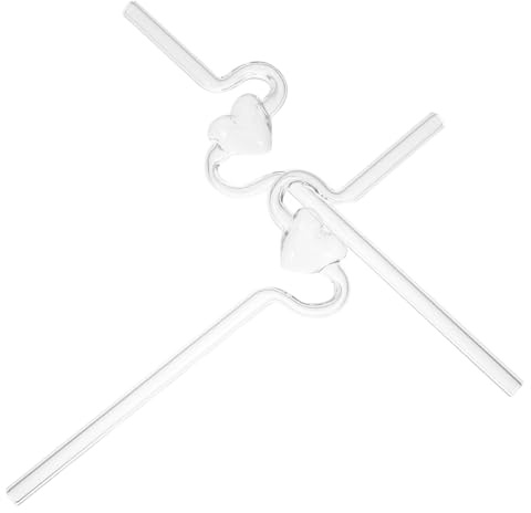 KOMBIUDA 2 Pièces Pailles Verre Transparent Forme de Cœur Pailles Réutilisables pour Jus et Événements