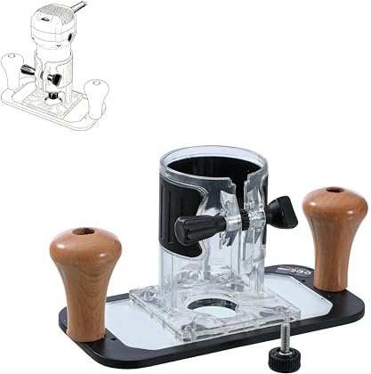 KATSU Tools Trimmer Base Plate, Aluminum Alloy, Woodworking Plunge Base | Rubber Coated, Wooden Handle, for Electric or Cordless Hand Wood Trimmer Routers, SP10031107