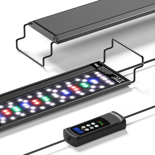 hygger Aquarium LED Beleuchtung, 60W Vollspektrum Aquarium Lampe mit Timer, 24/7 Fish Tank Light 9 Farb, 10 Helligkeitsstufen, Beleuchtung für Aquarien 120-132cm mit Ausziehbaren Halterungen