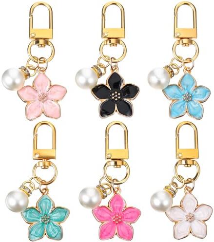 Ouligay 6 Stück Blume Schlüsselanhänger Aesthetic Bag Charms Aesthetic Taschenanhänger für Frauen Geburtstagsgeschenk Tasche Anhänger Schlüsselanhänger für Mädchen Damen Kollegen Erzieherin Lehrer