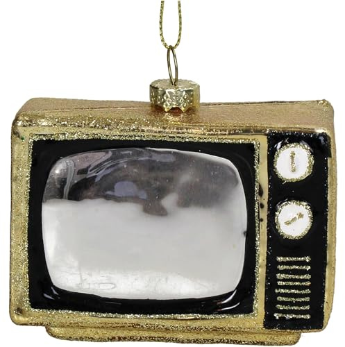 HD Collection Christbaumschmuck Glas 9,5cm - Retro Fernseher Aufhängen - Weihnachtsbaum Anhänger für Weihnachten - Christbaumanhänger & Weihnachtsbaumschmuck - Gold Schwarz