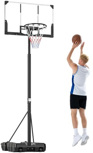 SPORTNOW Canasta de Baloncesto para Exterior Altura Regulable 230-305 cm | Canasta de Baloncesto Portátil, Marco Plegable, Tablero Resistente, Base Rellenable, Ruedas, para Adultos y Adolescentes