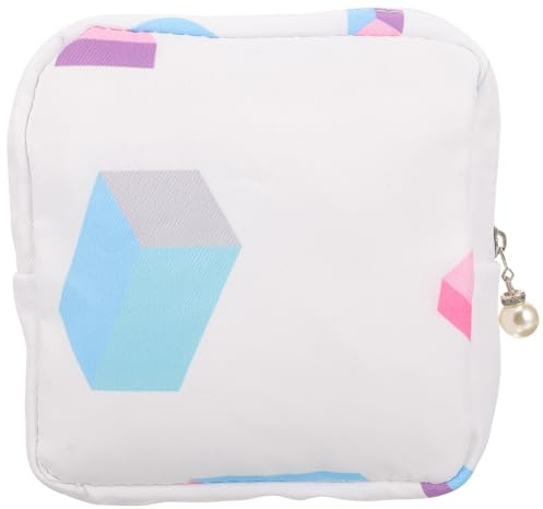 JOINPAYA 1pièce Grand Format Trousse de Rangement pour Serviettes Hygiéniques Imprimé Design Géométrique Blanc Pochette Organisatrice pour Femmes Porte-monnaie Multifonctionnel avec Zip