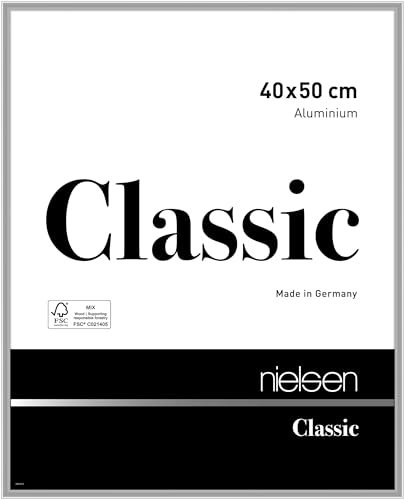nielsen Bilderrahmen, 40 x 50 cm, Aluminium, Silber glanz, Posterrahmen zum Aufhängen im Hoch- & Querformat, Echtglas, Classic