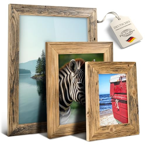 Mein Landhaus Bilderrahmen aus echtem Alt-Holz Stil vintage, rustikal - handgefertigte Unikate in dunkel-braun (60x80 cm)