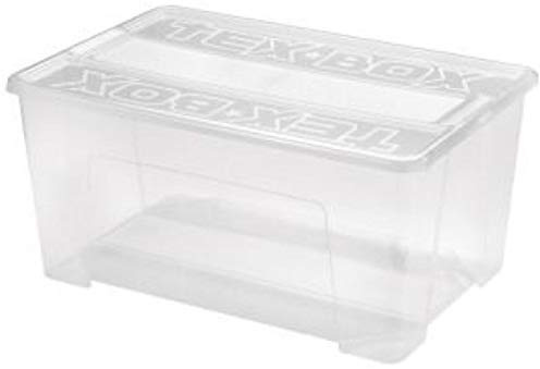 Heidrun 6 x Tex-Box mit Deckel + Klickverschluss - 48 Liter - 57 x 38 x 27,2 cm - transparent