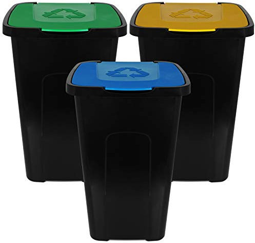 TW24 Mülleimer 50L mit Klappdeckel 3er Set Recycling Abfalltonne Mülleimer Abfalleimer