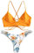 ZAFUL zweiteilig Bikini-Set mit Flechtgurt verstellbarem BH Push-Up Rücken, Triangle Bustle Badehose mit Blummenmuster (Gelb, L)
