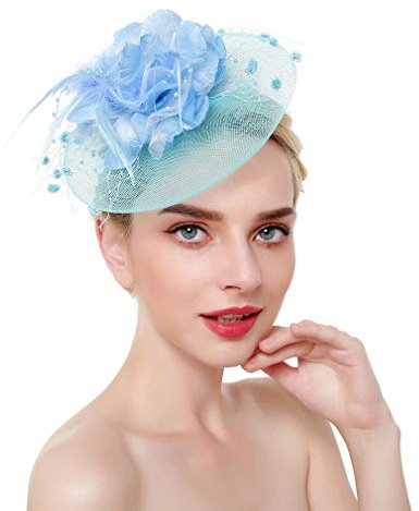 JK Home Fascinator-Hut für Damen, Mädchen, Blumen, Federn, Cocktail, Hochzeit, Teeparty, Blau