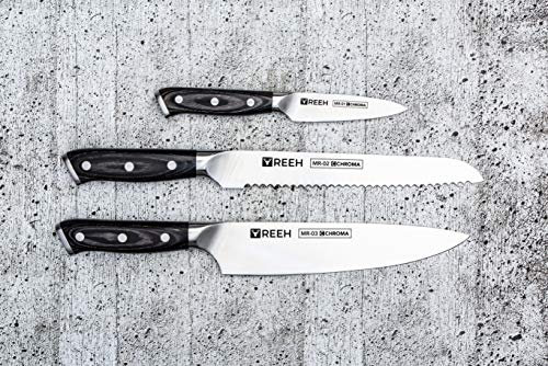 REEH by CHROMA Messerset dreiteilig, Schälmesser, Brotmesser, Kochmesser, MR-Set-01