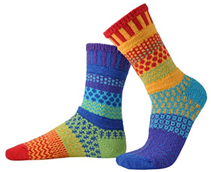 Solmate Socks - Mismatched Crew Socks for Women or Men, Rainbow, Large