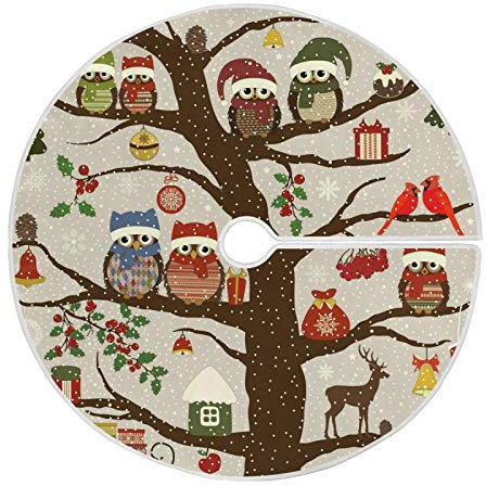Tree Christmas Birds Christmas Tree Skirt Owls House Deers Small Xmas Tree Skirt Floor Door Mat Decorations for Winter Holiday Party Indoor Outdoor Home Office Christmas Day Ornaments
