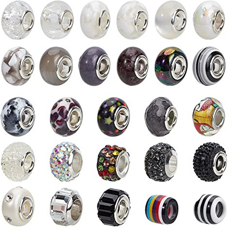 nbeads 54Pcs European Perlen, 8 Stile Große Loch Acryl Strass Spacer Perlen Polymer Clay Europäische Perlen Für DIY Handwerk Armbänder Halsketten Schmuckherstellung