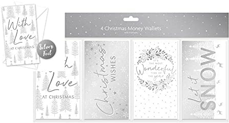 Geld-Brieftaschen, silberfarbene Schneeflocken, 4 Stück
