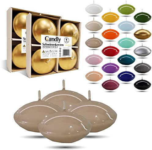 CANDLY HANDMADE© 4x Groß Schwimmkerzen Premium Ø 70mm Geburstag & Namenstag, Hochzeit, Hochzeitsempfang, Valentinstag, Ostern, Weihnachten, Elegante Haus Dekoration, Candles, Kerzen für Damen (Beige)