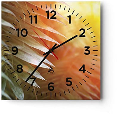 Modern Wanduhr Exotisch Blätter Dämmerung 30x30cm Quadrat Klein Wand Uhr Glas Analog Zimmeruhren Küche Büro Wohnzimmer Glasuhr Wall Clock Dekoration Design Wanddekoration Küchenuhr C4AC30x30-4807